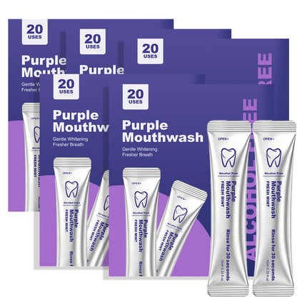 Purple Mouthwash Sachets – 20 Sachets per Box | Peroxide-Free, Alcohol-Free & Vegan Mint Formula