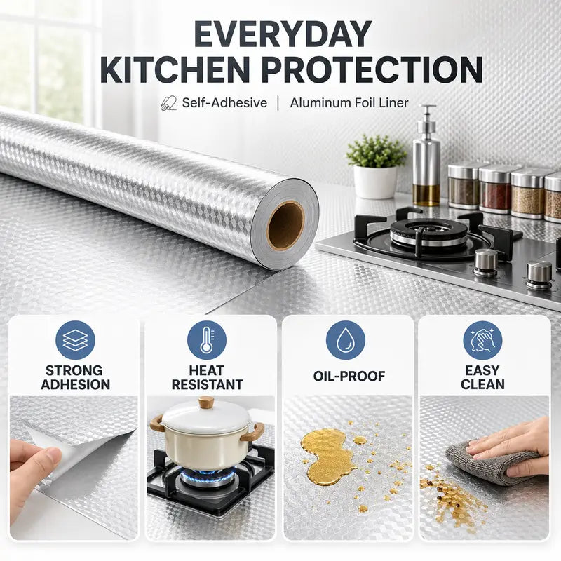 Peel & Stick Metallic Kitchen Cover for Countertops & Cabinets