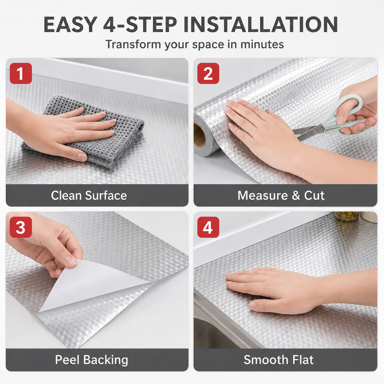 Peel & Stick Metallic Kitchen Cover for Countertops & Cabinets