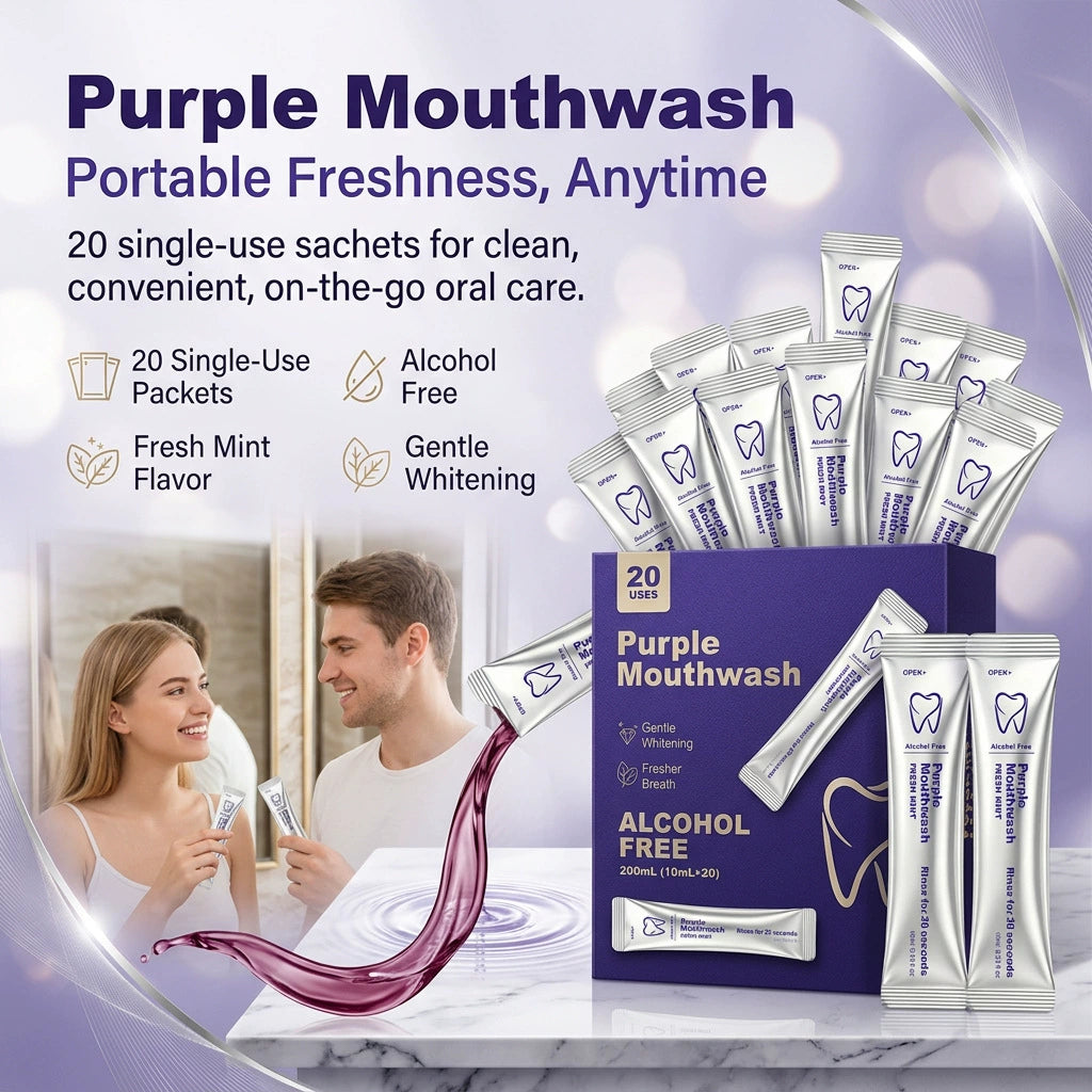 Purple Mouthwash Sachets – 20 Sachets per Box | Peroxide-Free, Alcohol-Free & Vegan Mint Formula