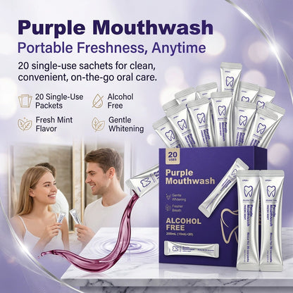 Purple Mouthwash Sachets – 20 Sachets per Box | Peroxide-Free, Alcohol-Free & Vegan Mint Formula