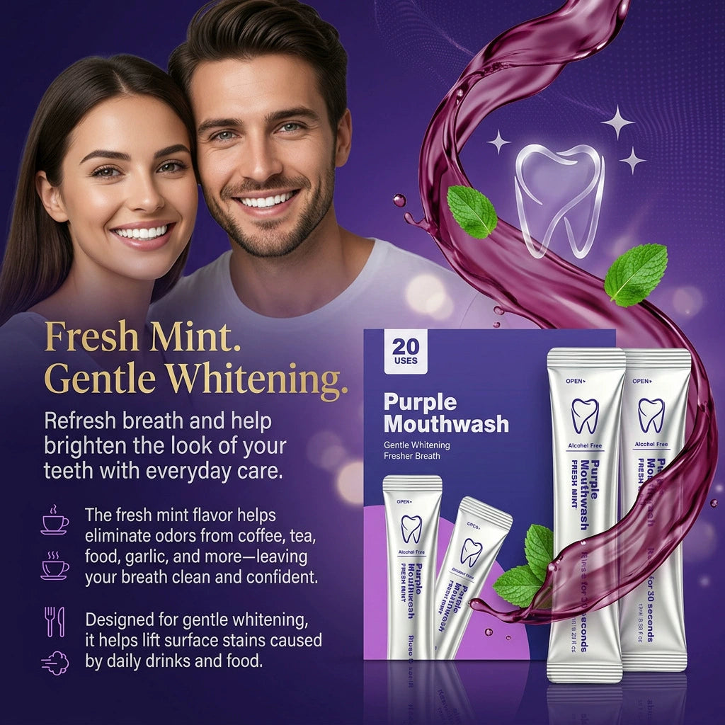Purple Mouthwash Sachets – 20 Sachets per Box | Peroxide-Free, Alcohol-Free & Vegan Mint Formula