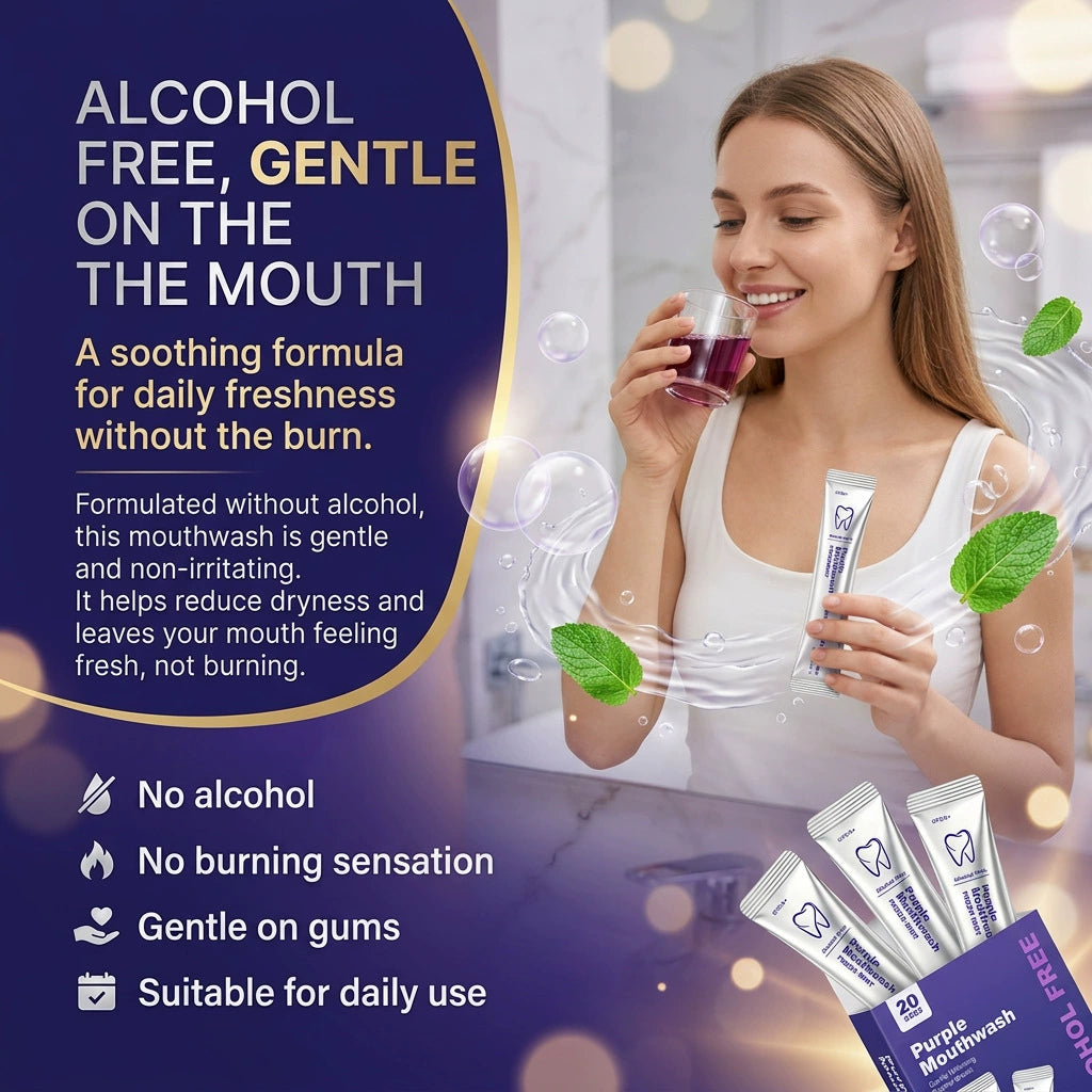 Purple Mouthwash Sachets – 20 Sachets per Box | Peroxide-Free, Alcohol-Free & Vegan Mint Formula