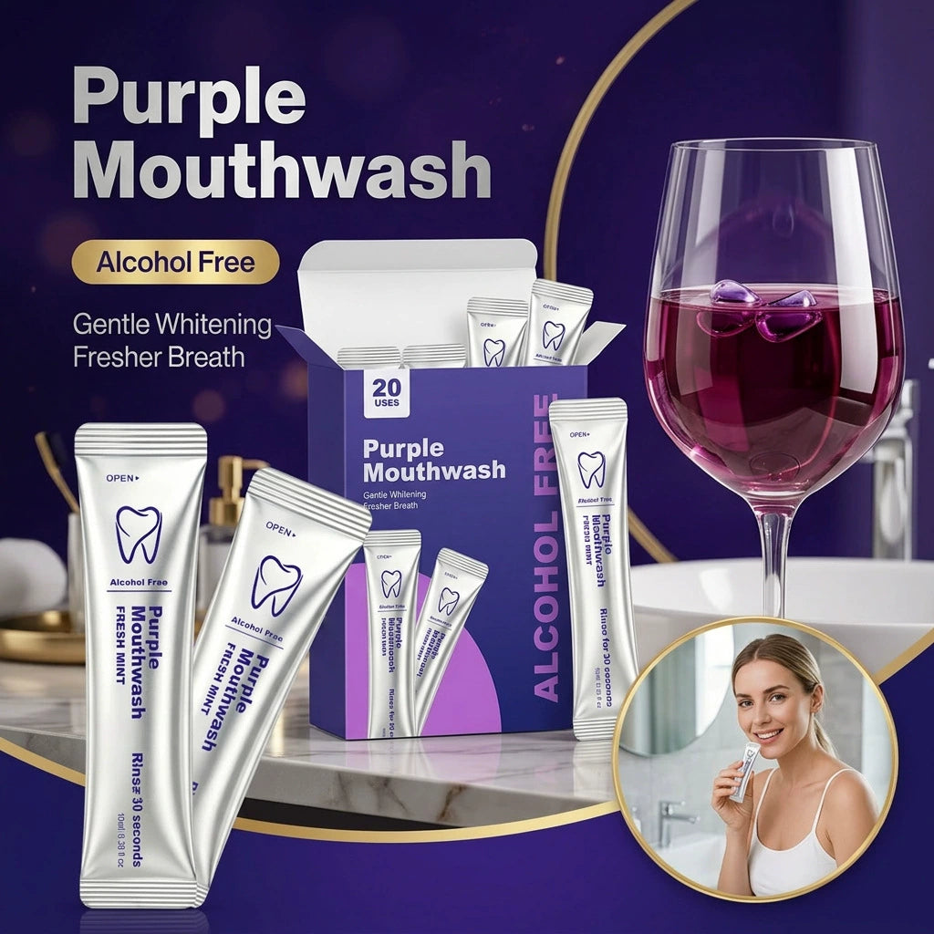 Purple Mouthwash Sachets – 20 Sachets per Box | Peroxide-Free, Alcohol-Free & Vegan Mint Formula