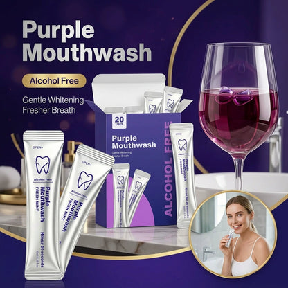Purple Mouthwash Sachets – 20 Sachets per Box | Peroxide-Free, Alcohol-Free & Vegan Mint Formula